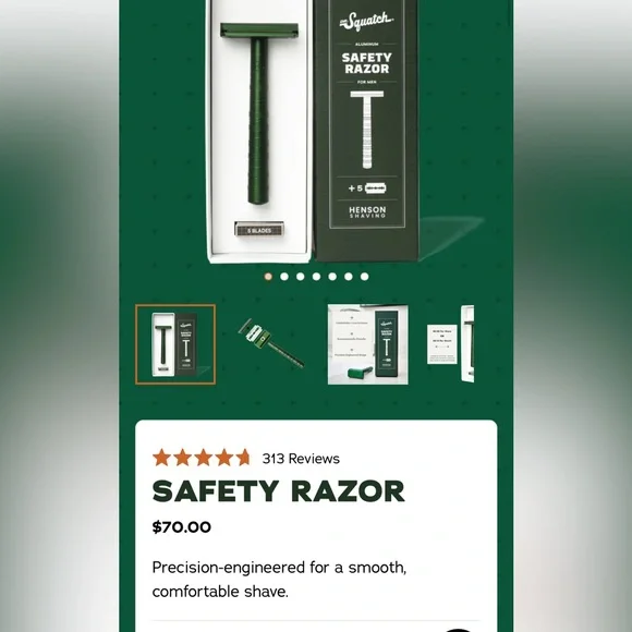 Dr.SQUATCH SAFTEY RAZER SINGLE BLADE HANSON SHAVE GREEN - Picture 1 of 2